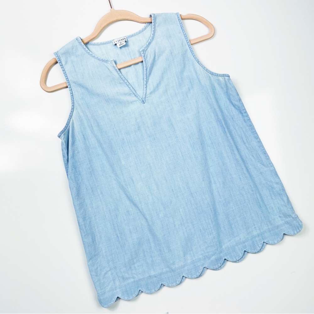 J. Crew Factory Light Blue Sleeveless Scallop Hem Top - Picture 2 of 11